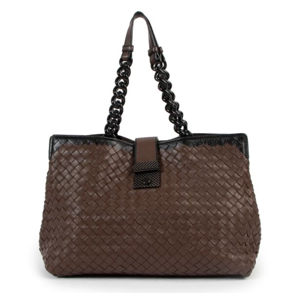 Bottega Veneta Brown Intrecciato Glass Chain Bag