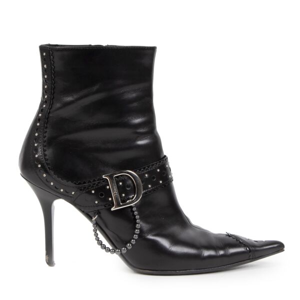 Authentieke Tweedehands Christian Dior Black leather Ankle Boots - Size 37,5 juiste prijs veilig online shoppen luxe merken webshop winkelen Antwerpen België mode fashion