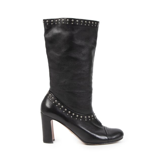Authentic second-hand vintage Prada Black Leather Boots With Studs Size 38 buy online webshop LabelLOV