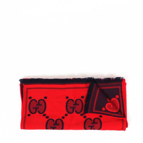 Gucci GG Red Motif Jacquard Wool Scarf