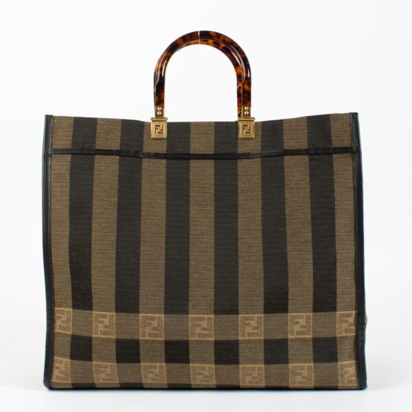 Authentic pre-loved Fendi Tobacco Striped Jacquard Large Sunshine Shopper on Labellov.com
