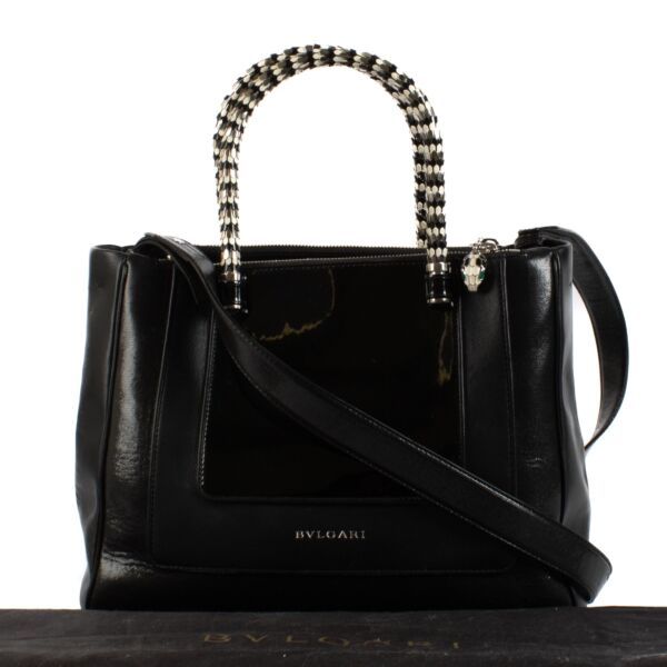 Bulgari Black Leather Serpenti Scalgie Tote Bag