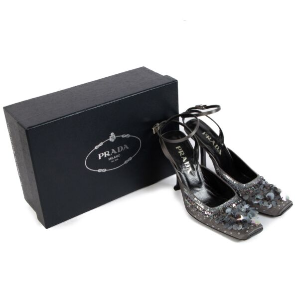 Prada Grey Satin Embellished Pumps - Size 41