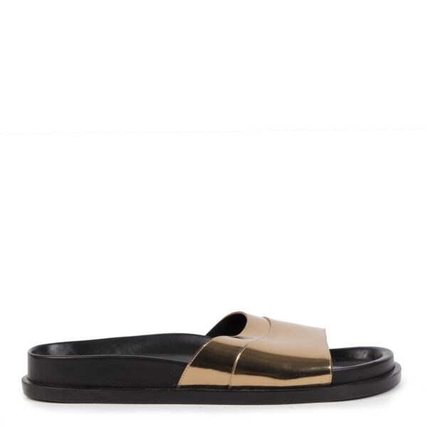 Jil Sander Black & Gold Mirrored Leather Slides - size 39
