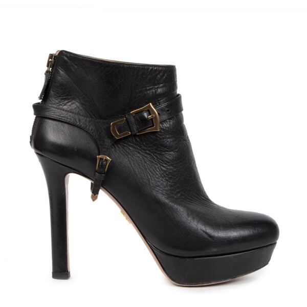 Prada Black Leather Platform Ankle Boots - size 38,5