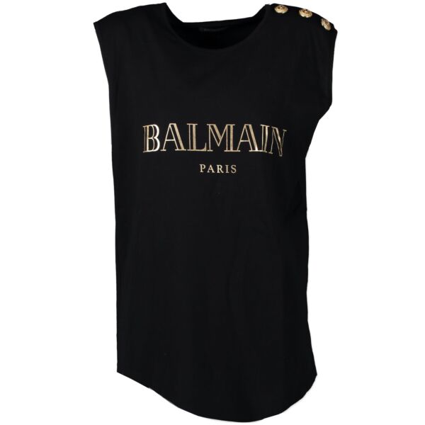 Balmain Black Sleeveless Gold Logo Shirt for the best price at Labellov secondhand luxury
