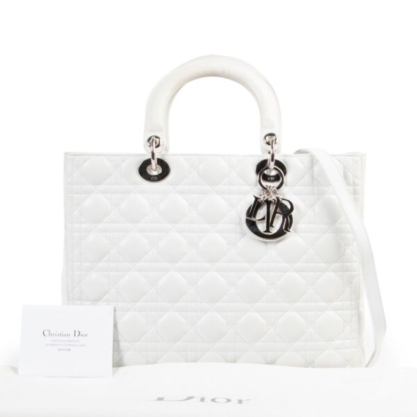 Christian Dior White Calfskin Large Lady Dior Shoulder Bag