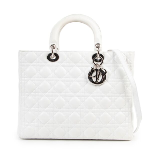Christian Dior White Calfskin Large Lady Dior Shoulder Bag