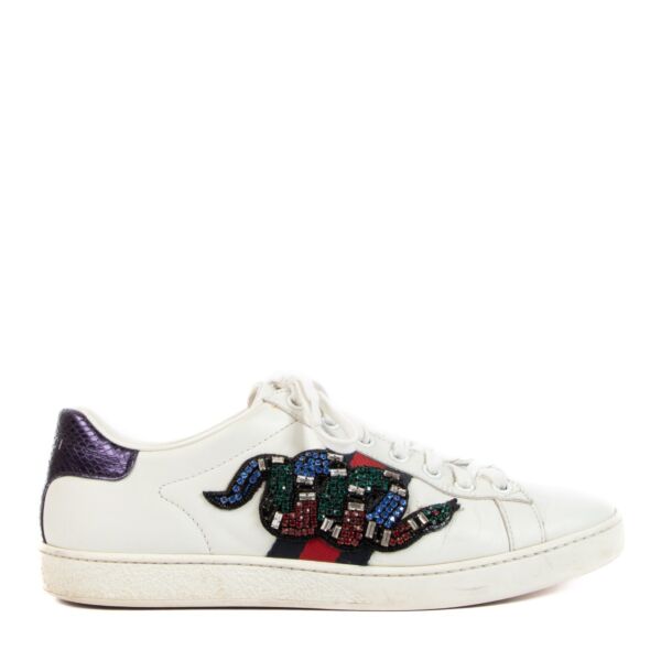 Gucci White Ace Snake Embroidery Sneakers