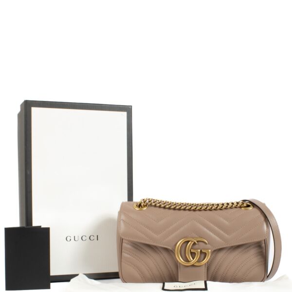 Gucci Taupe Leather GG Marmont Medium Bag