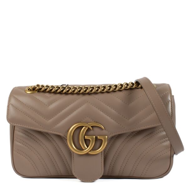 Gucci Taupe Leather GG Marmont Medium Bag