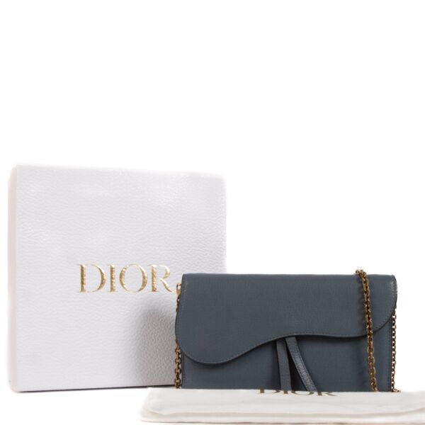 Christian Dior Blue Leather Long Saddle Wallet Clutch