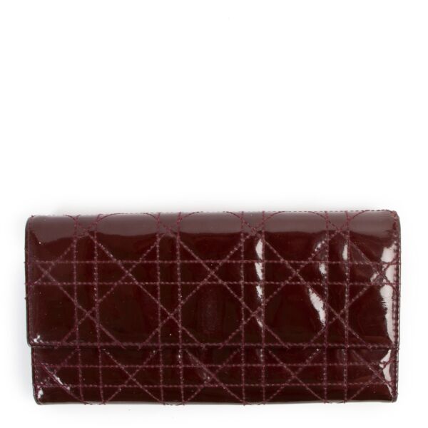 Christian Dior Burgundy Cannage Patent Leather Wallet