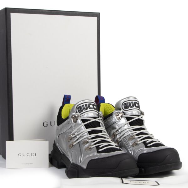 Gucci Flashtrek Metallic Leather and Mesh Sneakers - Size 41
