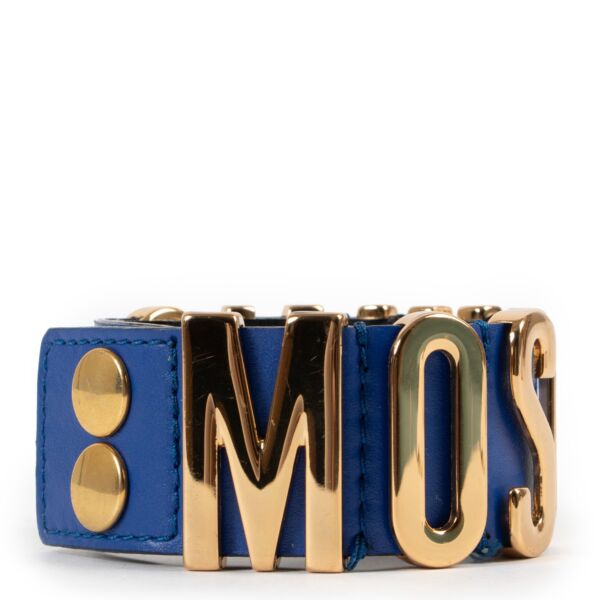 Shop safe online Moschino Blue Logo Lettering Leather Bracelet, Moschino bracelet in very good condition, Preloved Moschino bracelet in very good condition.