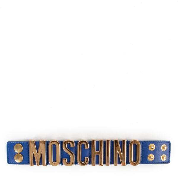 Moschino Blue Logo Lettering Leather Bracelet