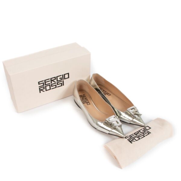 Sergio Rossi Silver Patent Leather Flats - Size 40 1/2