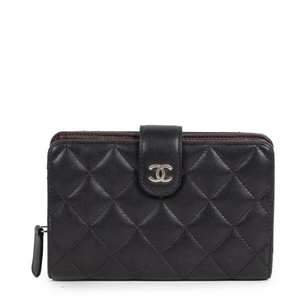 Authentieke Tweedehands Chanel Black Lambskin Wallet juiste prijs veilig online shoppen luxe merken webshop winkelen Antwerpen België mode fashion