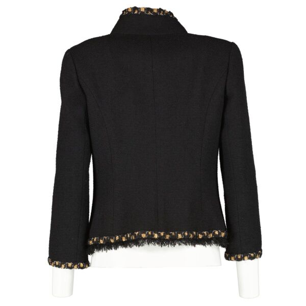 Chanel 12C Black Fantasy Tweed Frayed Hem Jacket - Size FR38