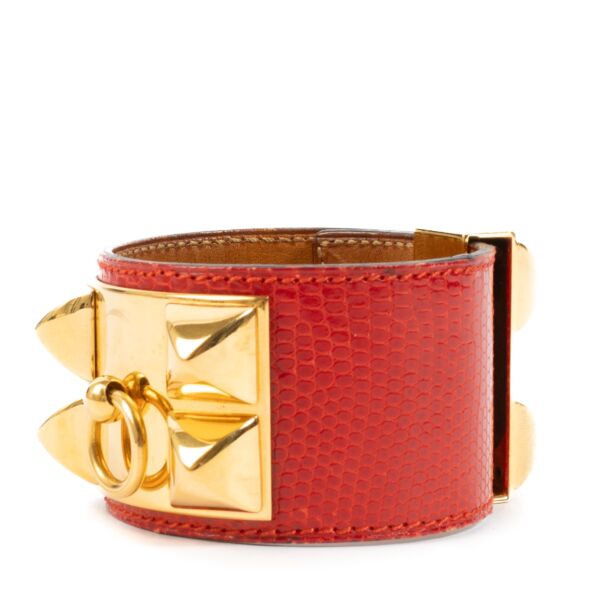Hermès Red Lizard Collier De Chien Bracelet - Size T4