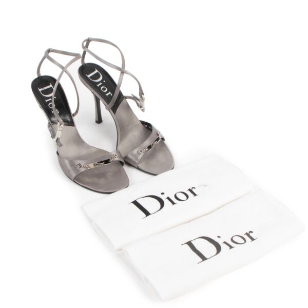 Christian Dior Grey Satin Crystal Sandals - Size 40,5