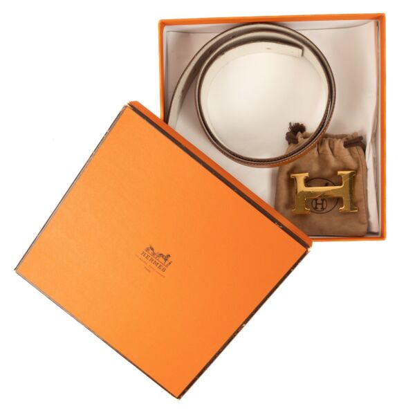 Hermès Gold and White Constance Belt - size 75
