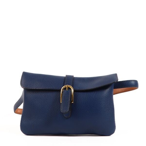 Shop safe online at Labellov in Antwerp this 100% authentic second hand Delvaux Blue Leather Belt Bag - size 80