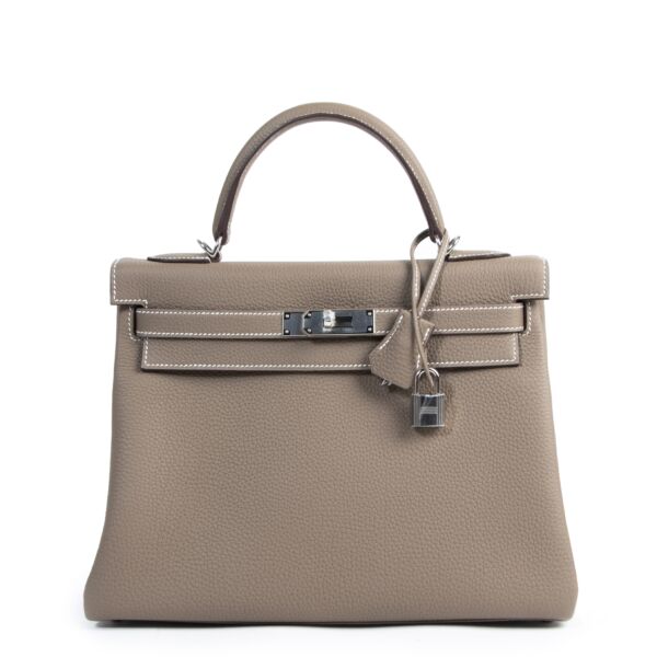 Hermès Kelly 32 Retourne Veau Etoupe PHW available at Labellov secondhand luxury in Antwerp Belgium