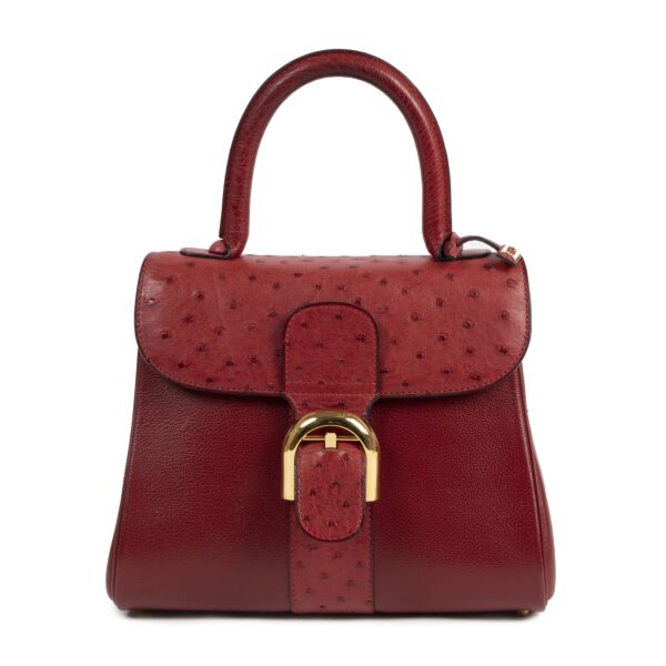 shop safe Delvaux Bordeaux Ostrich Brillant PM  Shoulder Bag 