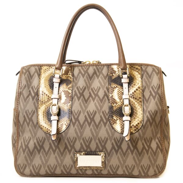 Authentieke Tweedehands Valentino Monogram Python Top Handle Bag juiste prijs veilig online shoppen luxe merken webshop winkelen Antwerpen België mode fashion