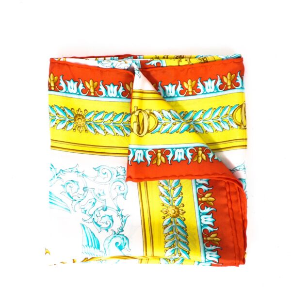 Buy an authentic second hand Versace Silk Multicolor Barocco Scarf in very good condition at Labellov Antwerp. 
