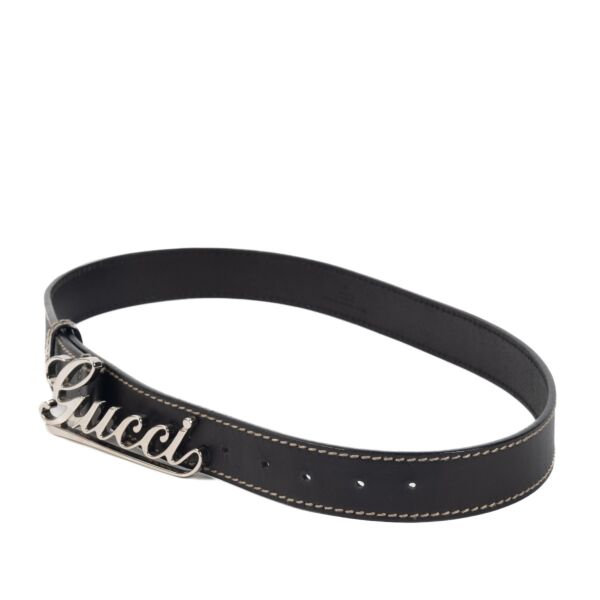 Gucci Silver Logo Leather Belt - size 100