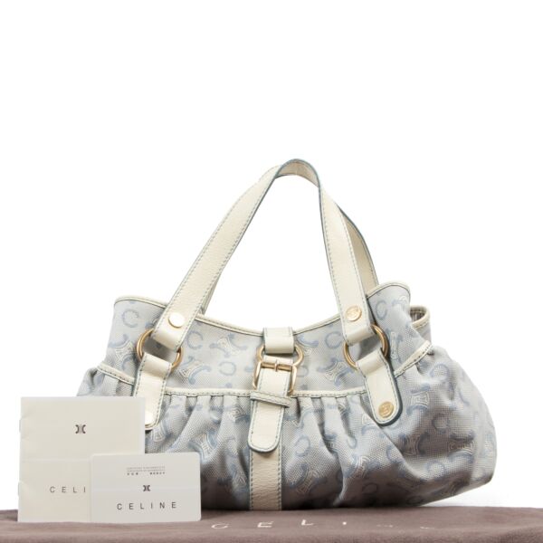 Celine Baby Blue And White Canvas Top Handle Bag