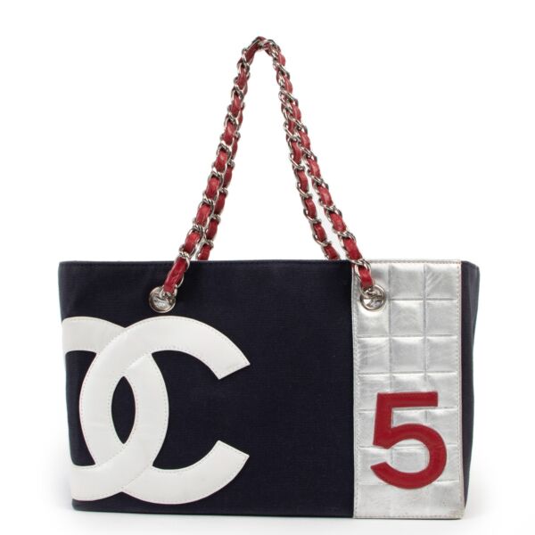 shop authentic vintage designer Chanel CC No.5 Foil Chain Shopping Tote Bag With Pochette at Labellov