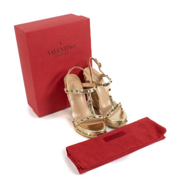 Valentino Garavani Gold Rockstud Wedge Sandals - size 39.5