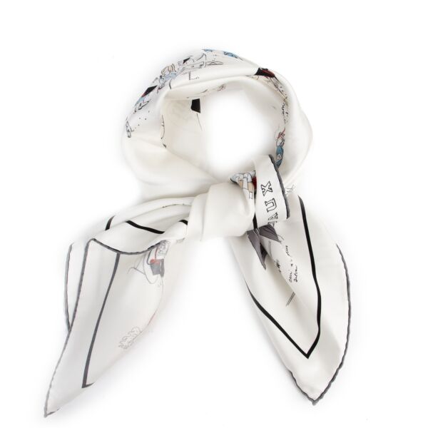 Authentieke Tweedehands Delvaux White Silk Scarf 'Madame' juiste prijs veilig online shoppen luxe merken webshop winkelen Antwerpen België mode fashion