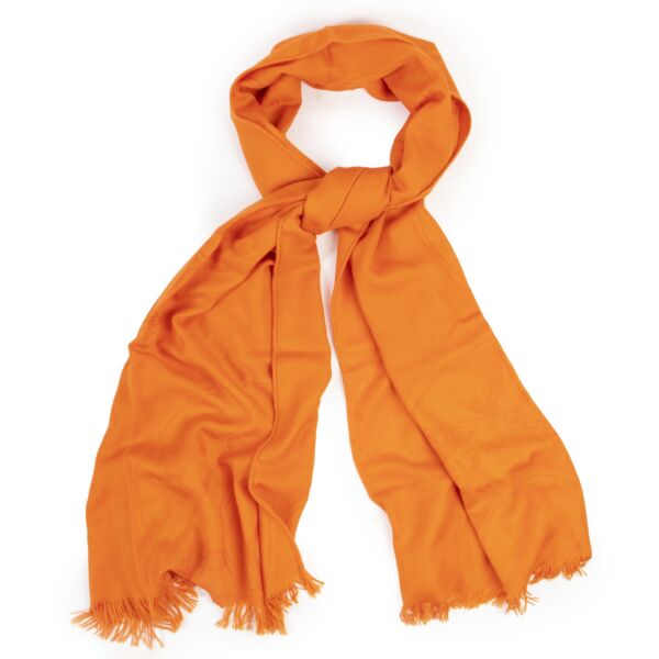 Authentieke Tweedehands Hermès Orange New Libris Cashmere Stole 