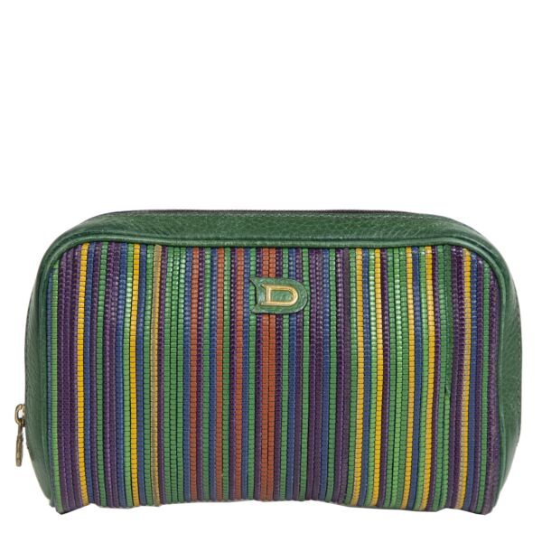 Authentieke Tweedehands Delvaux Green Multicolor Pochette juiste prijs veilig online shoppen luxe merken webshop winkelen Antwerpen België mode fashion