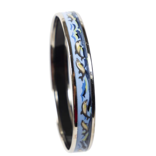 Authentieke Tweedehands Hermès Silver Dolphin Print Bangle Bracelet juiste prijs veilig online shoppen luxe merken webshop winkelen Antwerpen België mode fashion