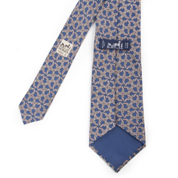 Hermès Blue Horseshoe Silk Tie