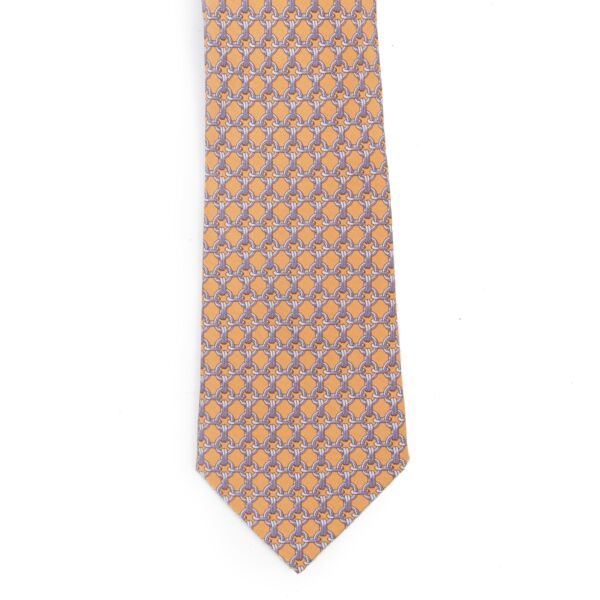 Authentic secondhand Hermès Orange Chain Links Silk Tie designer accessories fashion luxury vintage webshop safe secure online shopping