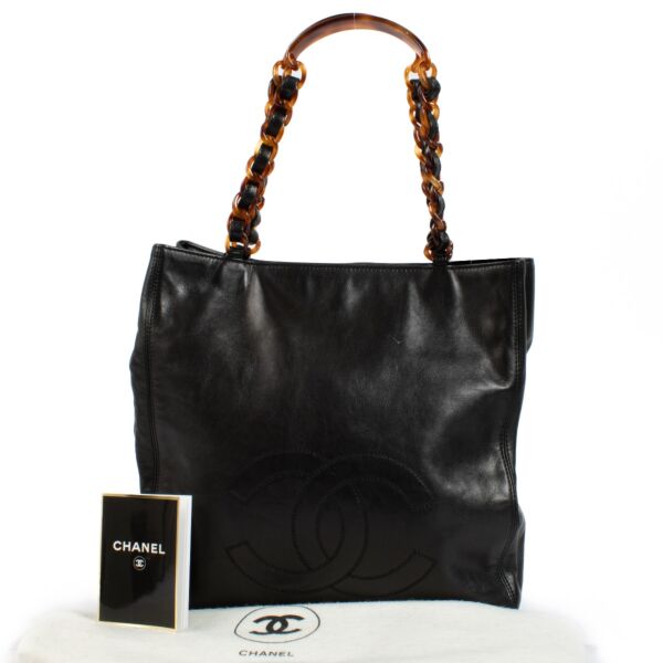 Chanel Black Leather Tortoise Chain Tote Bag