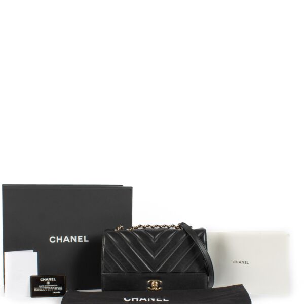 Chanel Black Leather Chevron Flap Bag