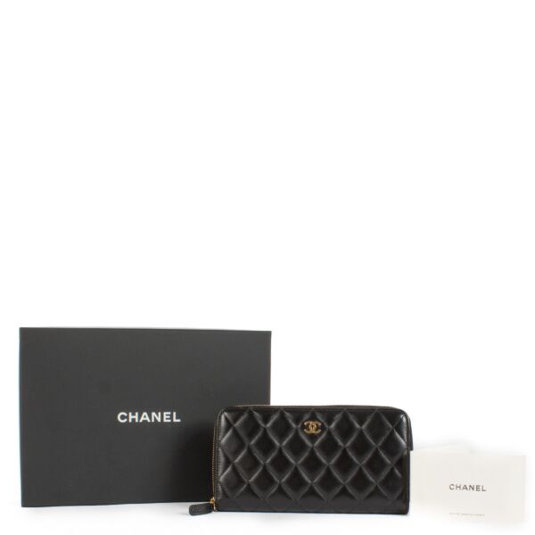 Chanel Black Lambskin Leather Long Wallet