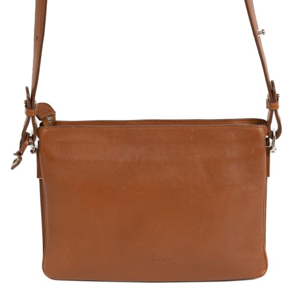 Authentieke Tweedehands Delvaux Cognac Crossbody Bag juiste prijs veilig online shoppen luxe merken webshop winkelen Antwerpen België mode fashion