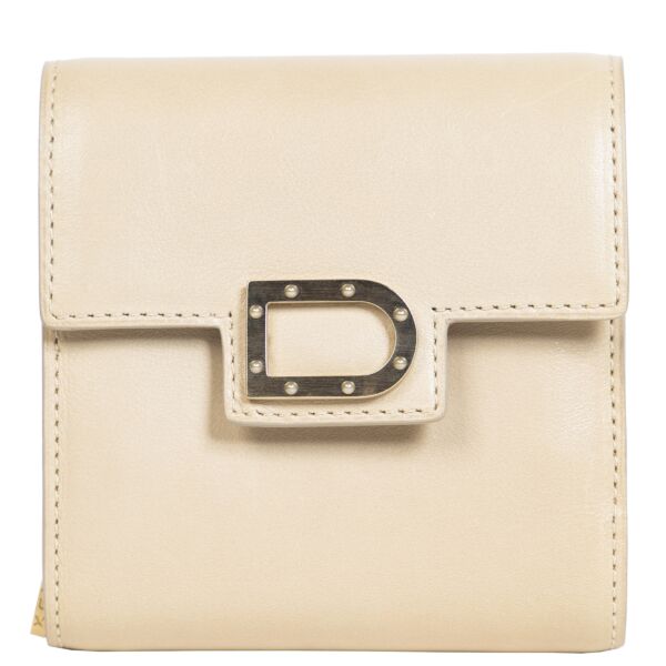 Authentieke Tweedehands Delvaux Beige Leather Wallet juiste prijs veilig online shoppen luxe merken webshop winkelen Antwerpen België mode fashion
