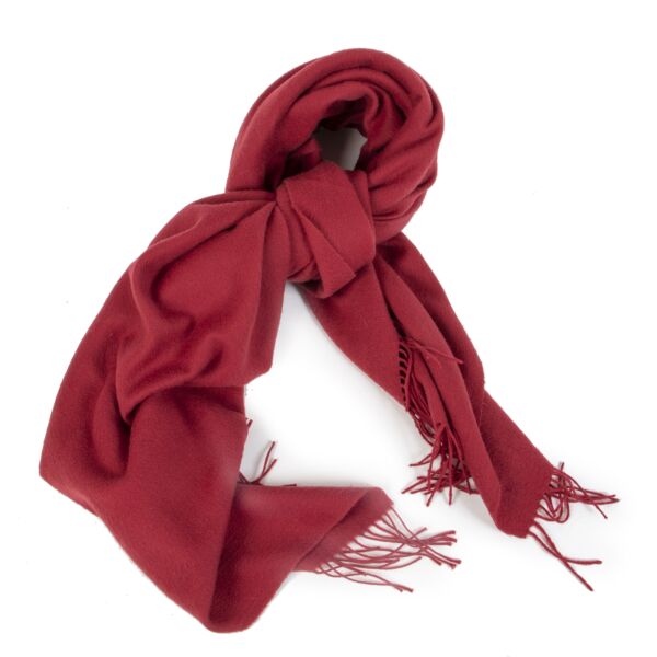 Authentieke Tweedehands Hermès Red Cashmere Fringe Scarf juiste prijs veilig online shoppen luxe merken webshop winkelen Antwerpen België mode fashion
