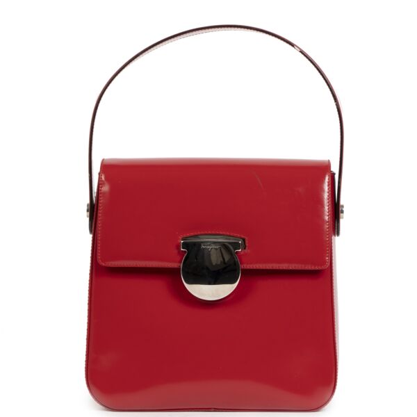 Authentieke Tweedehands Salvatore Ferragamo Red Leather Top Handle Bag juiste prijs veilig online shoppen luxe merken webshop winkelen Antwerpen België mode fashion