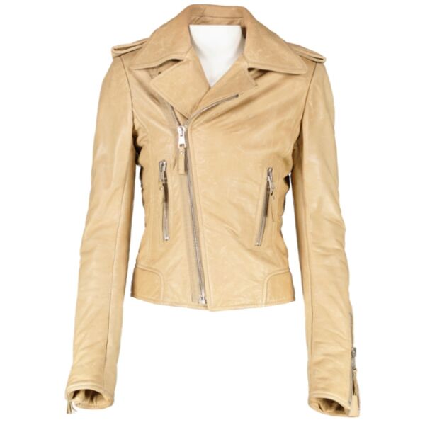 Balenciaga Beige Lambskin Motorcycle Jacket - Size 38