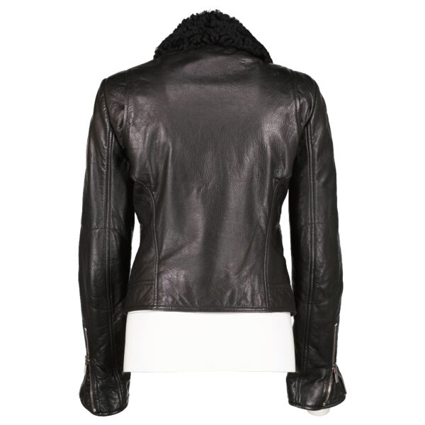 Balenciaga Black Leather Fur Collar Jacket - Size 40